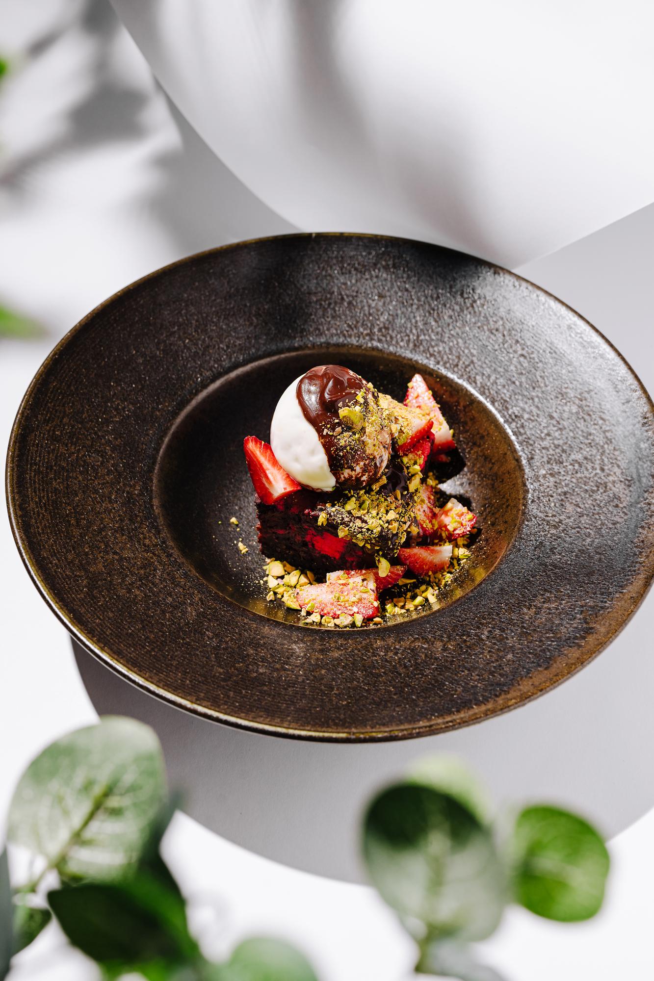 plated tasting menu with gold accents
